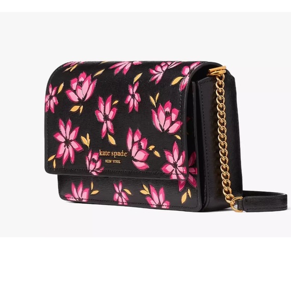 New Kate Spade Morgan Winter Blooms Embossed Flap Chain Wallet Crossbody Multi - Picture 3 of 7